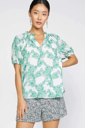 Green & Ivory Floral Top