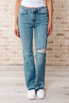 ONLINE EXCLUSIVE: Isla Mid Rise Distressed Released Hem Bootcut Jeans