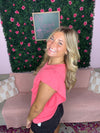 Bright Neon Coral Pink Ribbed Top