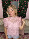 Pink Lace Top with Puff Sleeves