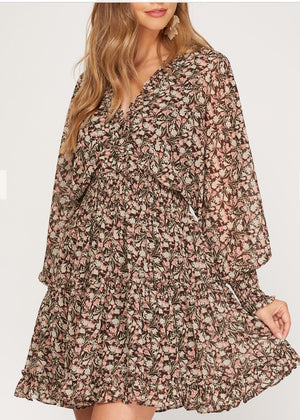 Brown Fall Floral Dress