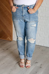 ONLINE EXCLUSIVE: Aiden High Rise Patch Pocket Distressed Boyfriend Jeans