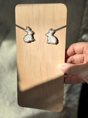 White Bunny Beaded Stud Earrings