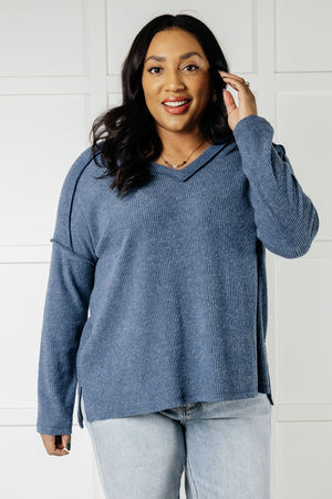 ONLINE EXCLUSIVE: Basically Freezing Brushed Hacci Top in Dusty Blue