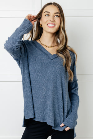 ONLINE EXCLUSIVE: Basically Freezing Brushed Hacci Top in Dusty Blue