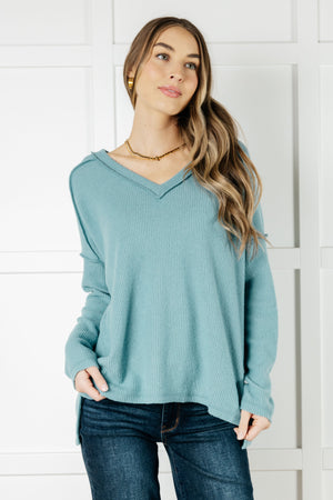 ONLINE EXCLUSIVE: Basically Freezing Brushed Hacci Top in Dusty Teal