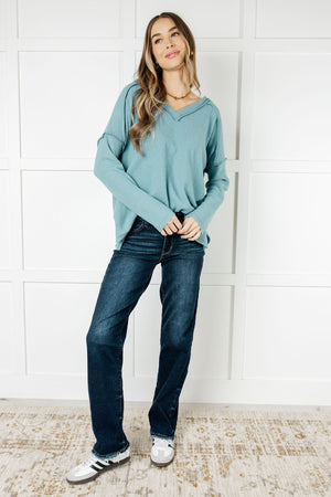 ONLINE EXCLUSIVE: Basically Freezing Brushed Hacci Top in Dusty Teal