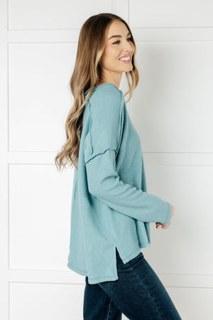 ONLINE EXCLUSIVE: Basically Freezing Brushed Hacci Top in Dusty Teal