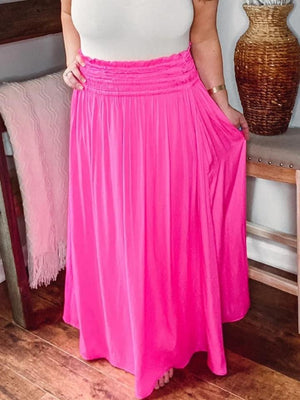 Hot Pink Silky Maxi Skirt