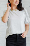 ONLINE EXCLUSIVE: Diamonds and Pearls Puff Sleeve Top in Light Grey