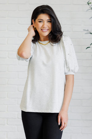 ONLINE EXCLUSIVE: Diamonds and Pearls Puff Sleeve Top in Light Grey