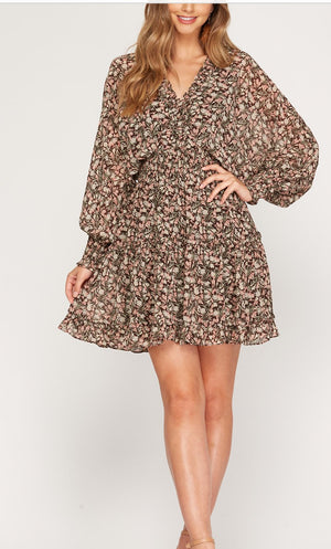 Brown Fall Floral Dress