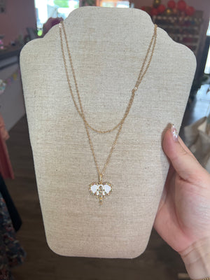 Dainty Gold Layered Necklace With White Elephant Pendant