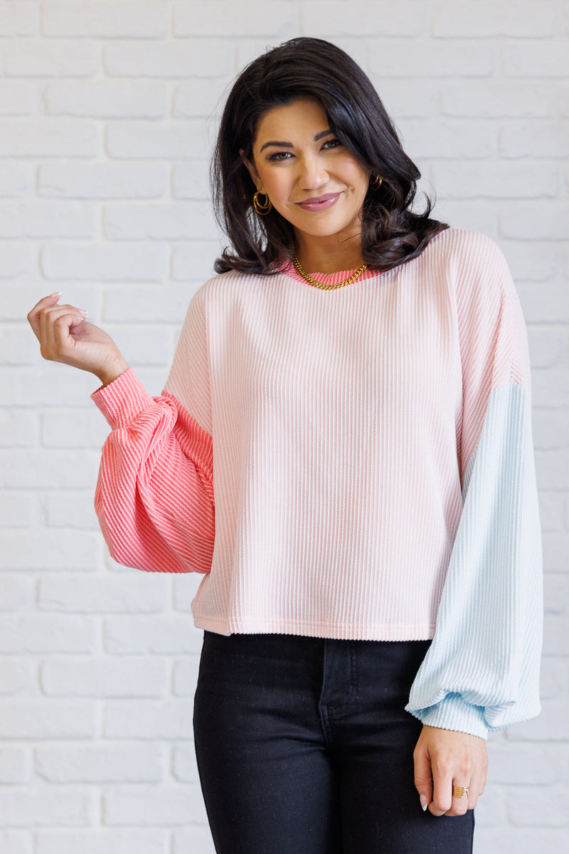 ONLINE EXCLUSIVE: Hit Me With Your Best Shot Colorblock Top in Light Pink