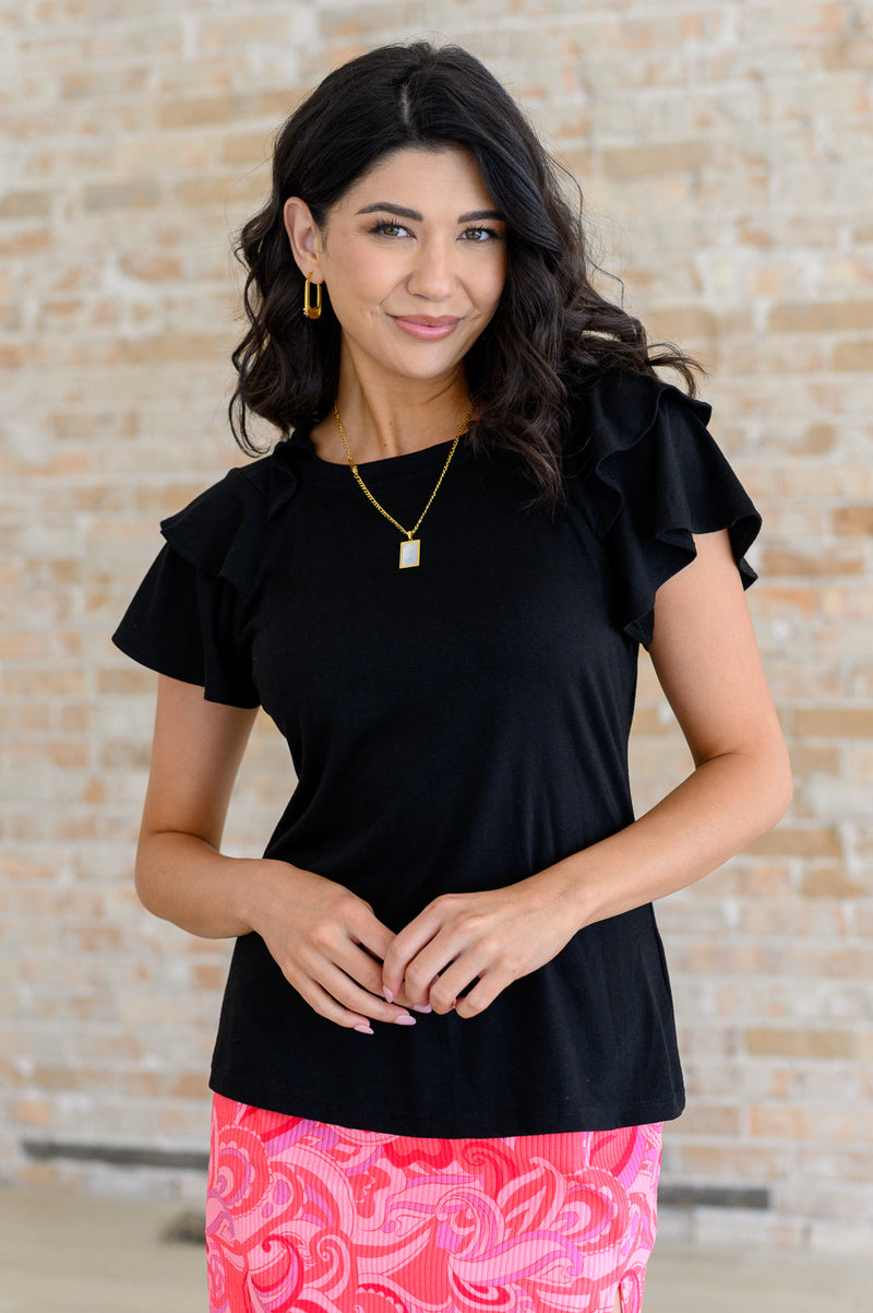 ONLINE EXCLUSIVE: I'll Allow It Flutter Sleeve Tee In Black