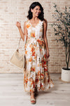 ONLINE EXCLUSIVE: It's All Sunshine V-Neck Floral Dress in Orange