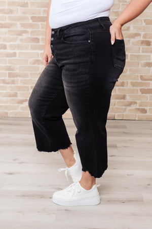 ONLINE EXCLUSIVE: Ryan High Rise Button Fly Wide Leg Crop Jeans