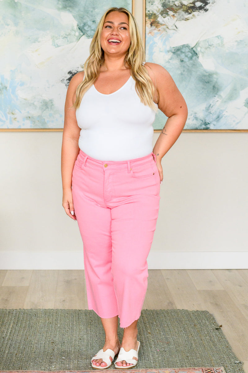 ONLINE EXCLUSIVE: Lisa High Rise Control Top Wide Leg Crop Jeans in Pink