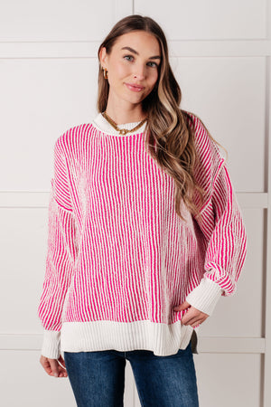 ONLINE EXCLUSIVE: Least High Maintenance Contrast Trim Sweater in Pink