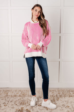 ONLINE EXCLUSIVE: Least High Maintenance Contrast Trim Sweater in Pink