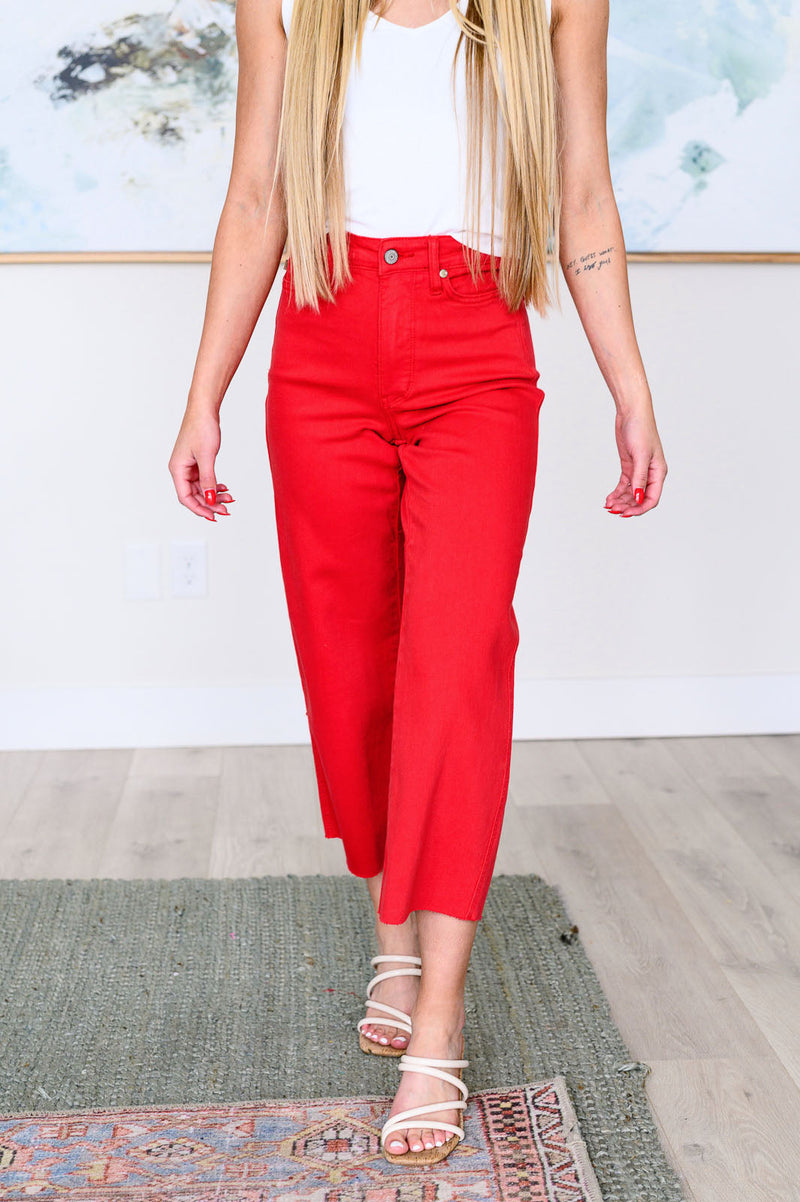 ONLINE EXCLUSIVE: Lisa High Rise Control Top Wide Leg Crop Jeans in Red