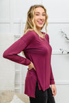 ONLINE EXCLUSIVE: Long Sleeve Knit Top With Pocket In Burgundy