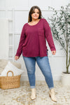 ONLINE EXCLUSIVE: Long Sleeve Knit Top With Pocket In Burgundy