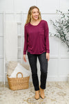 ONLINE EXCLUSIVE: Long Sleeve Knit Top With Pocket In Burgundy