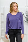 ONLINE EXCLUSIVE: Long Sleeve Knit Top With Pocket In Denim Blue