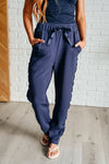 ONLINE EXCLUSIVE: Lysa Satin Stripe Lounge Pants in Smoky Navy