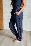 ONLINE EXCLUSIVE: Lysa Satin Stripe Lounge Pants in Smoky Navy