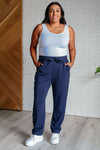 ONLINE EXCLUSIVE: Lysa Satin Stripe Lounge Pants in Smoky Navy