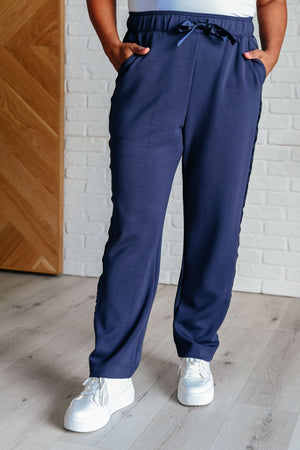 ONLINE EXCLUSIVE: Lysa Satin Stripe Lounge Pants in Smoky Navy