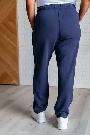 ONLINE EXCLUSIVE: Lysa Satin Stripe Lounge Pants in Smoky Navy