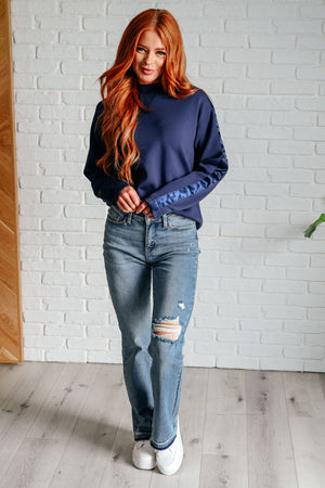 ONLINE EXCLUSIVE: Lysa Satin Stripe Pullover in Smoky Navy