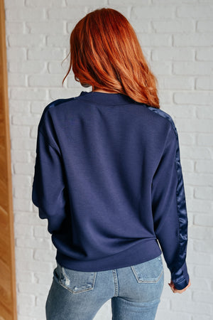 ONLINE EXCLUSIVE: Lysa Satin Stripe Pullover in Smoky Navy