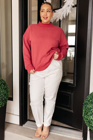 ONLINE EXCLUSIVE: Make No Mistake Mock Neck Pullover in Cranberry