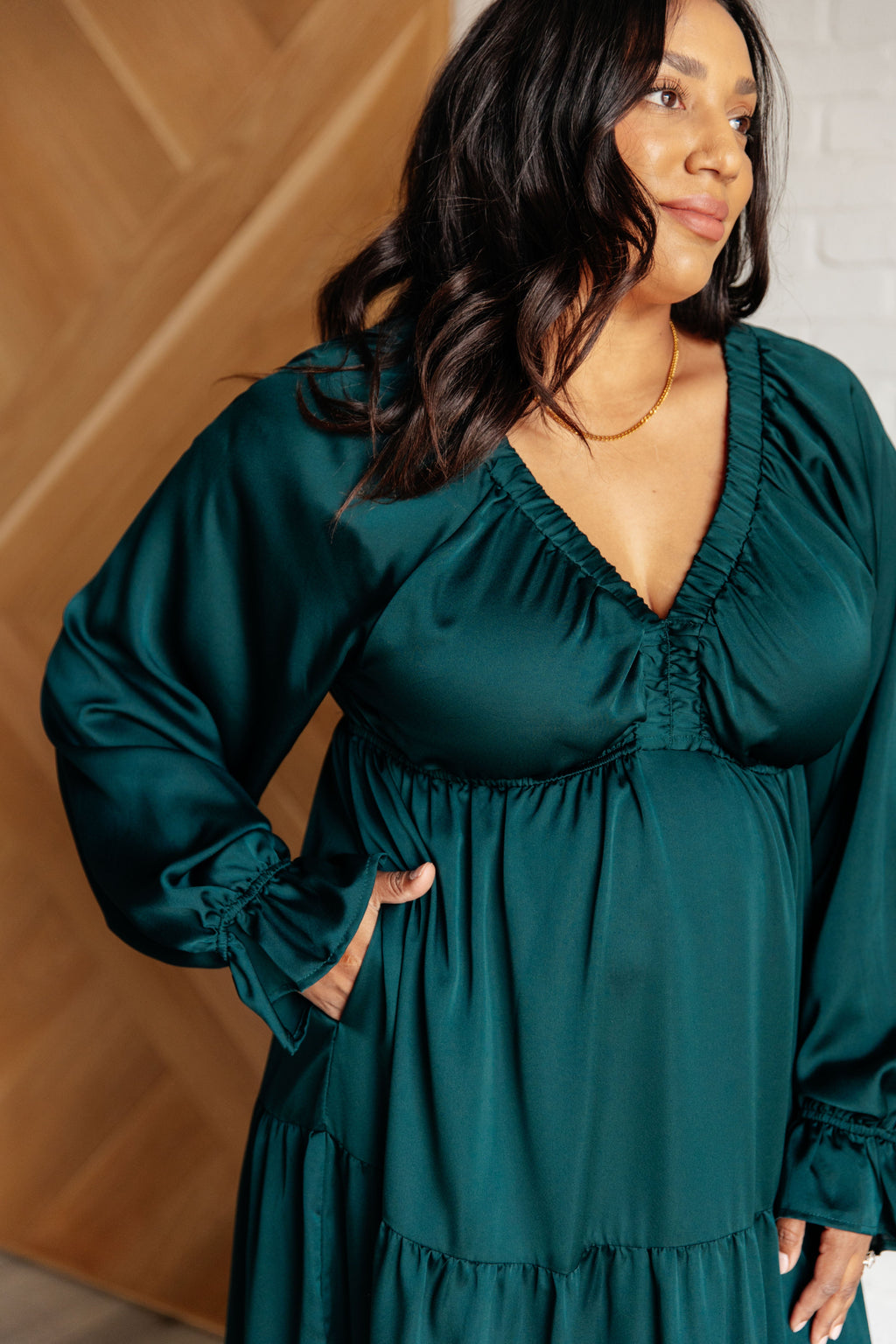 ONLINE EXCLUSIVE: Makes Me Want to Skip Tiered Dress in Hunter Green