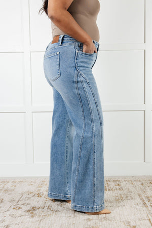 ONLINE EXCLUSIVE: Melia High Rise Side Seam Detail Wide Leg Jeans