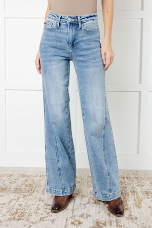 ONLINE EXCLUSIVE: Melia High Rise Side Seam Detail Wide Leg Jeans