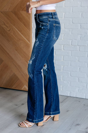 ONLINE EXCLUSIVE: Mila Mid Rise Distressed Bootcut Jeans