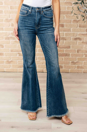 ONLINE EXCLUSIVE: Miley High Waist Control Top Frayed Hem Flare Jeans