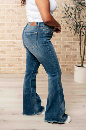 ONLINE EXCLUSIVE: Miley High Waist Control Top Frayed Hem Flare Jeans