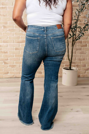 ONLINE EXCLUSIVE: Miley High Waist Control Top Frayed Hem Flare Jeans