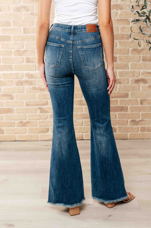 ONLINE EXCLUSIVE: Miley High Waist Control Top Frayed Hem Flare Jeans