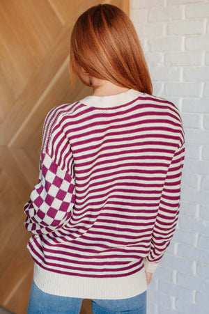 ONLINE EXCLUSIVE: No Brainer Button Down Sweater Knit Cardigan in Magenta/Oatmeal