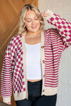 ONLINE EXCLUSIVE: No Brainer Button Down Sweater Knit Cardigan in Magenta/Oatmeal