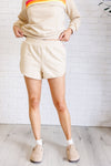 ONLINE EXCLUSIVE: Retro Rainbow Shorts Set in Tan