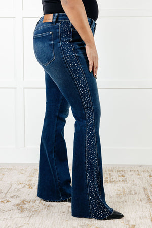 ONLINE EXCLUSIVE: Shannon Mid Rise Rhinestone Detail Flare Jeans