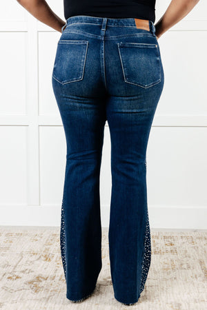 ONLINE EXCLUSIVE: Shannon Mid Rise Rhinestone Detail Flare Jeans